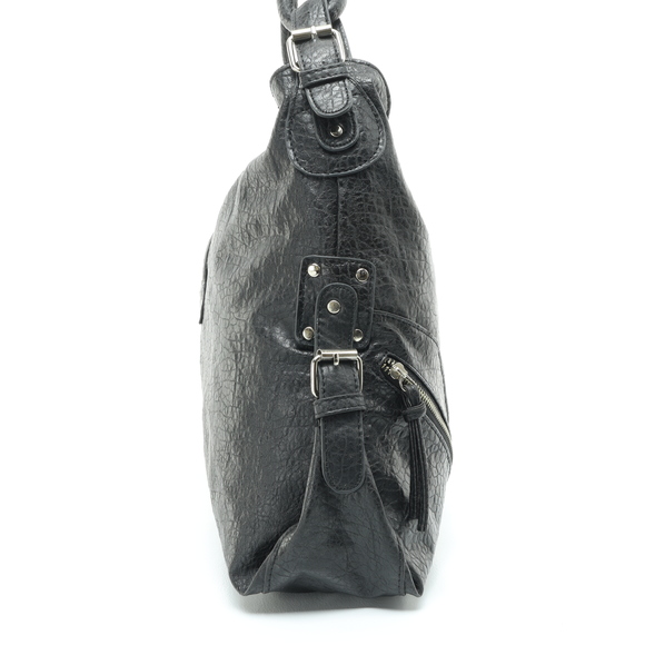 Beverly Hills Polo Club Shoulder Purse Faux Leather Hobo Bag17x13x4 Black/Silver - Picture 9 of 14